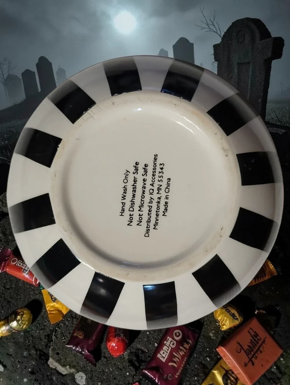 Witch Better Have My Candy Ceramic Halloween Candy Bowl Gold Rim Black Stripes